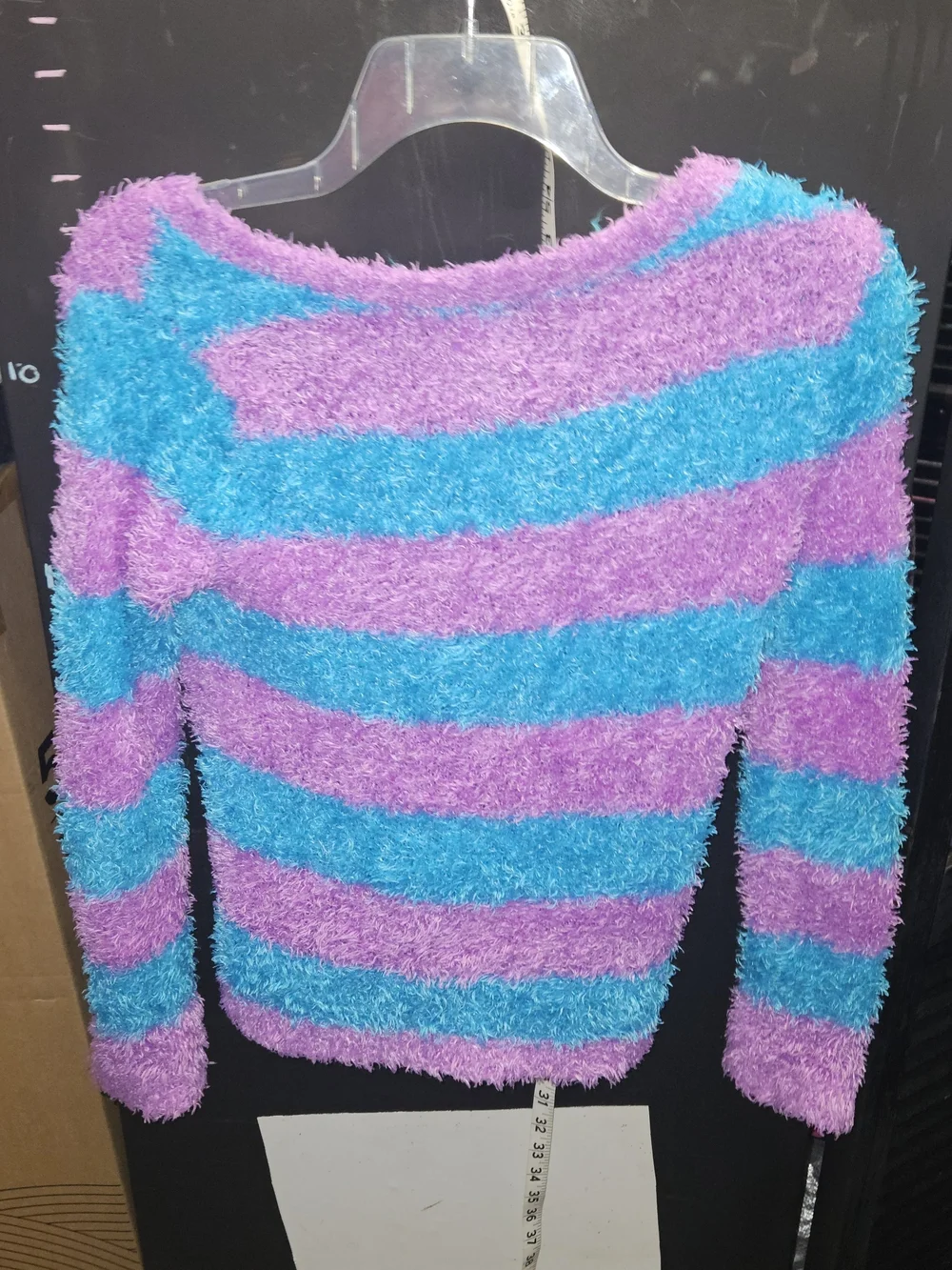 Justice Fuzzy Stripe Sweater in Purple & Teal Blue Size 12 Loose V Neck
